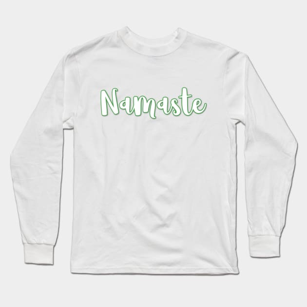 Green Namaste Cute Yoga Greeting Design Long Sleeve T-Shirt by DesignsbyZazz